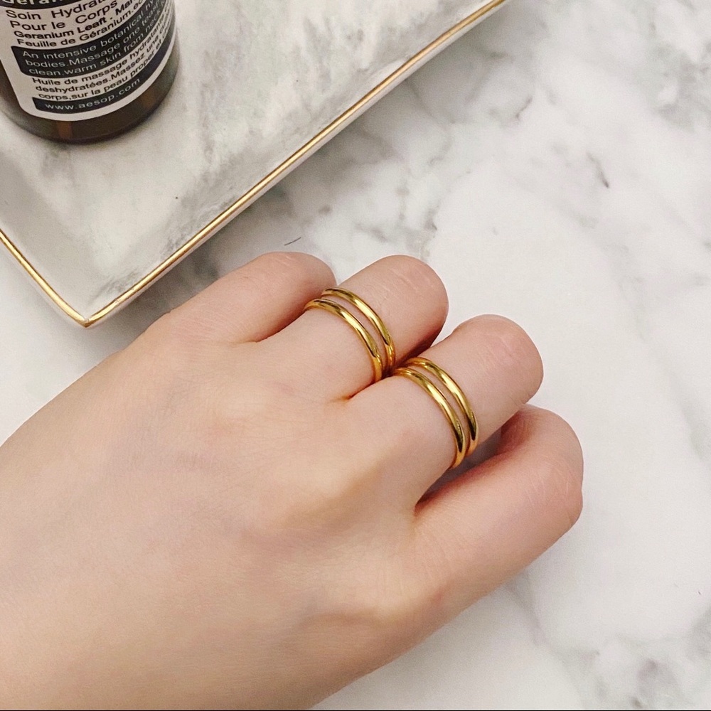 Gold Plated Double Twin Thin Band Ring Stackable - Picture 5 of 11